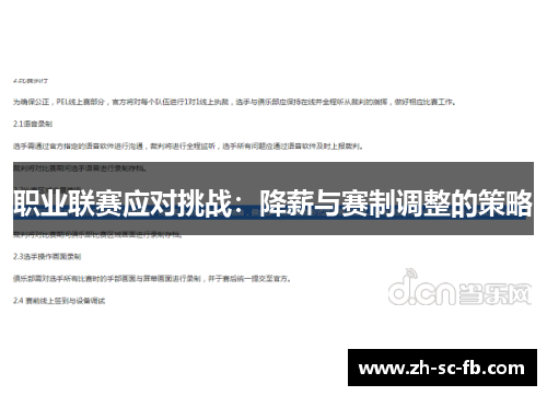 职业联赛应对挑战：降薪与赛制调整的策略