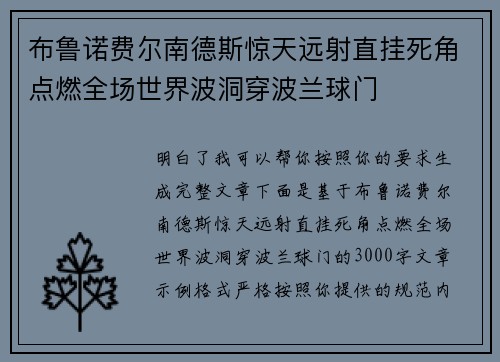 布鲁诺费尔南德斯惊天远射直挂死角点燃全场世界波洞穿波兰球门
